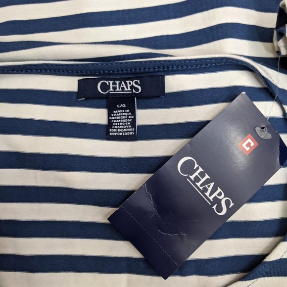 NWT Chaps Women's Shirt Blue & White Stripes Long Bell Sleeve Jersey Kni… - Picture 9 of 10